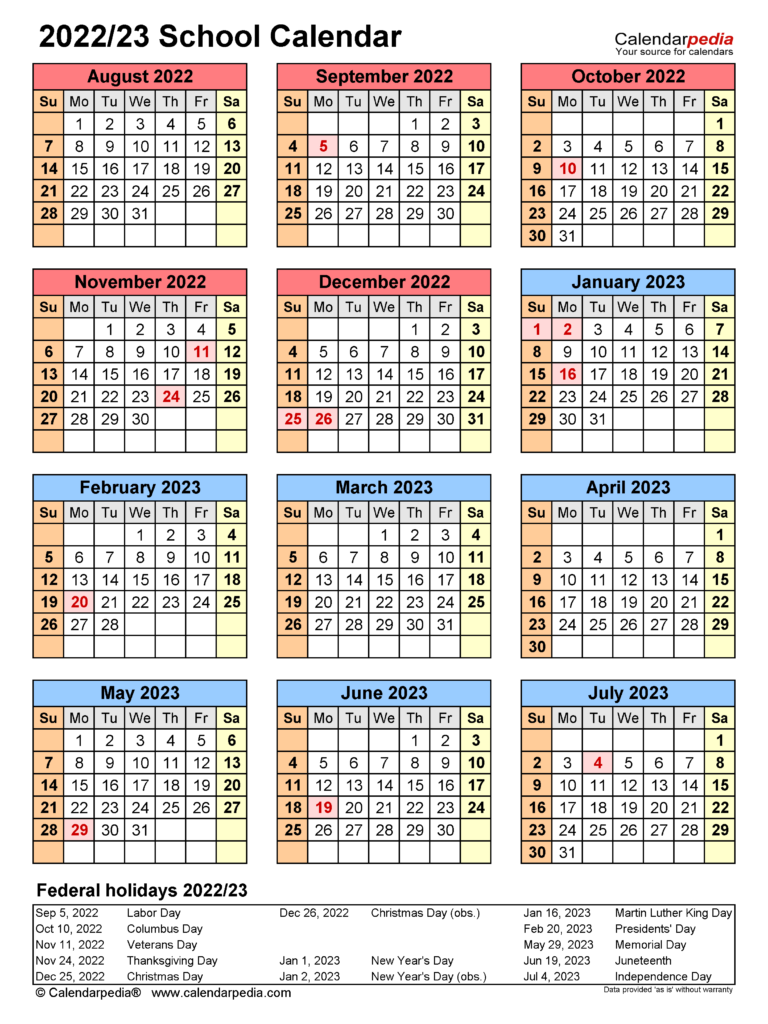 Academic Calendar Template 2022 2023 Calendar 2022