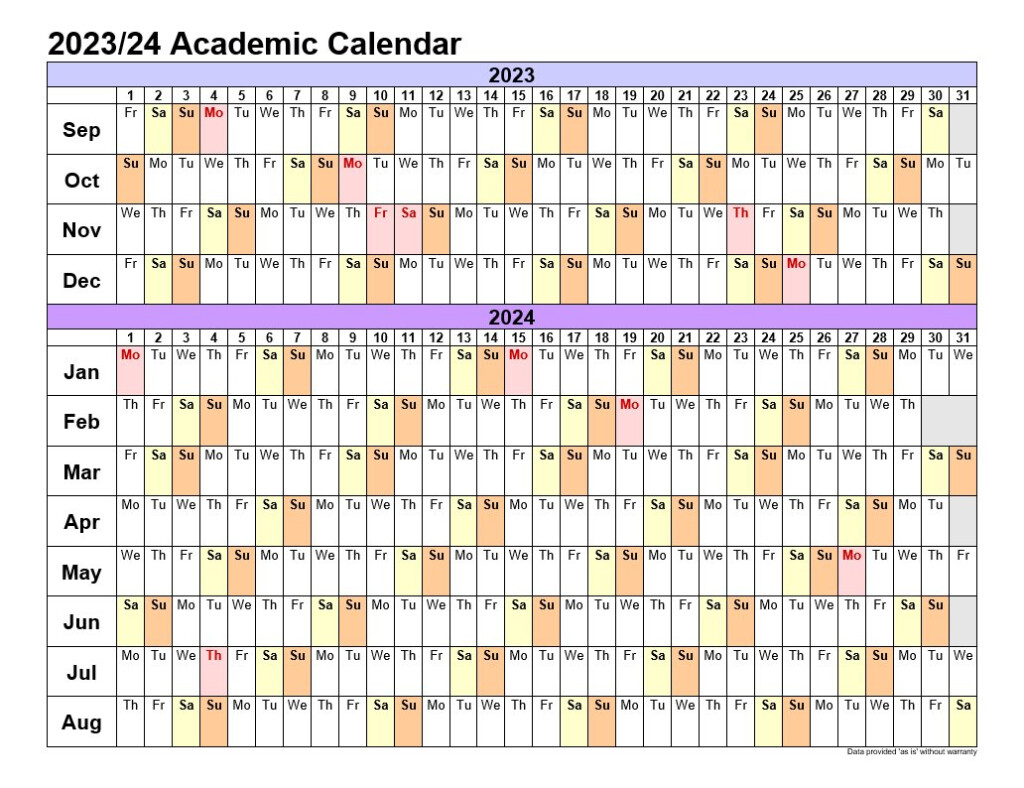 Academic Calendars 2023 24 In Landscape Allcalendar