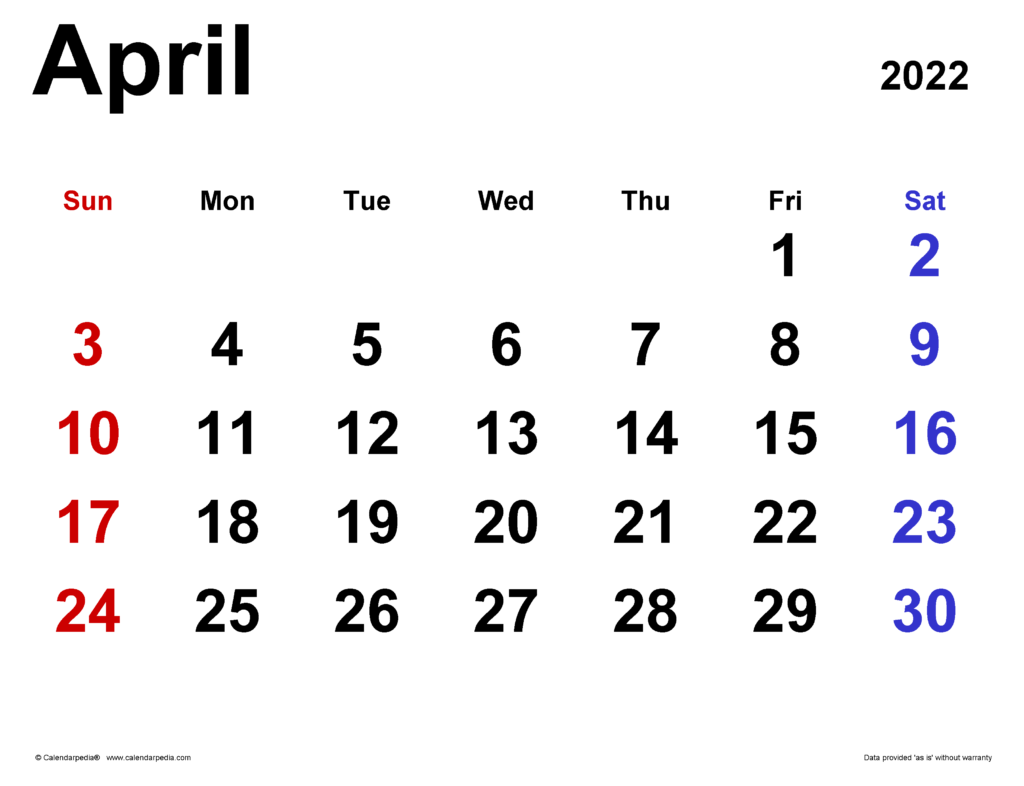 April 2022 Calendar Templates For Word Excel And PDF