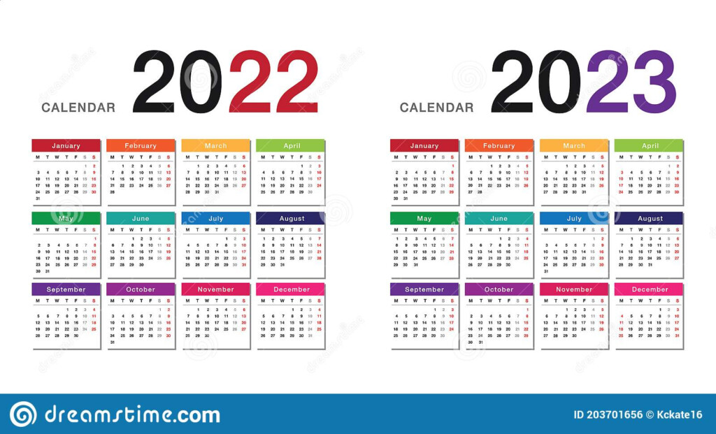 Colorful Year 2022 And Year 2023 Calendar Horizontal Vector Design 