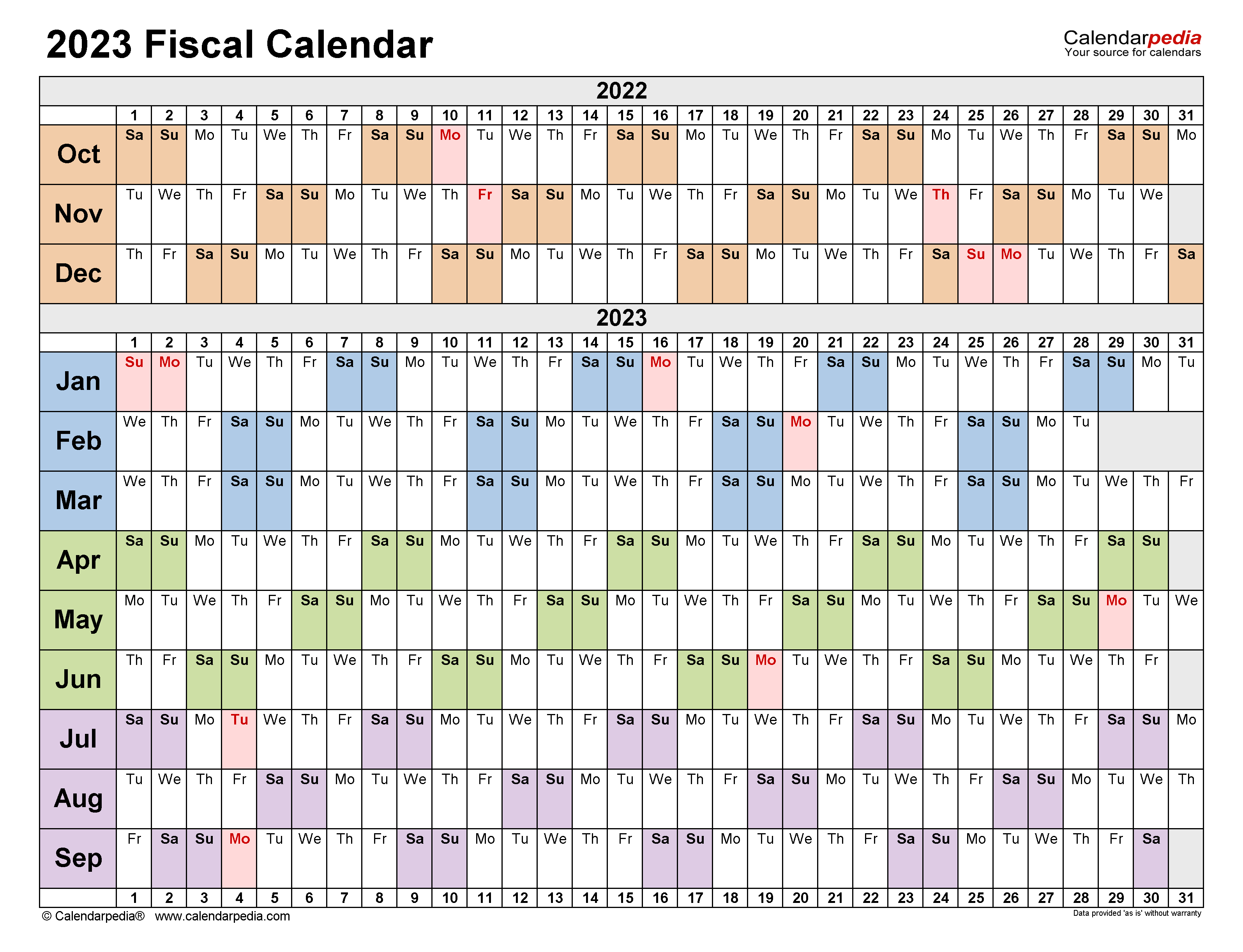 Fiscal Calendars 2023 Free Printable Word Templates