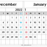 Free December 2022 January 2023 Calendar Printable Two Month On A