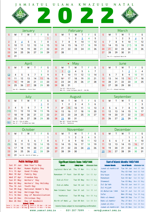 Islamic Calendars Jamiatul Ulama KZN