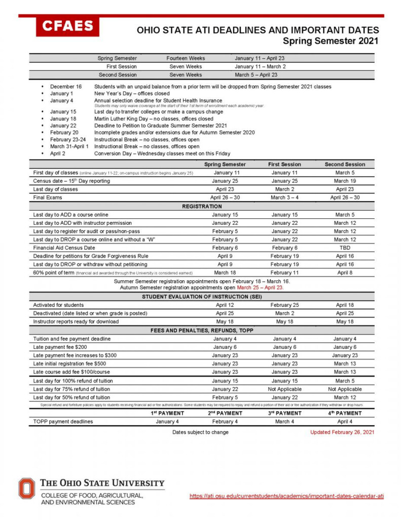 Ohio State Academic Calendar 2021 2022 Calendar 2021