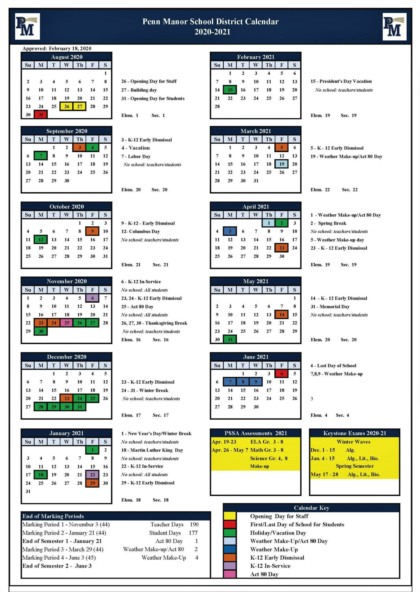 Penn Manor School District Calendar 2021 And 2022 PublicHolidays us