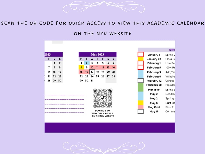 PRINTABLE NYU 2022 2023 Academic Yearly Calendar Monthly Etsy 