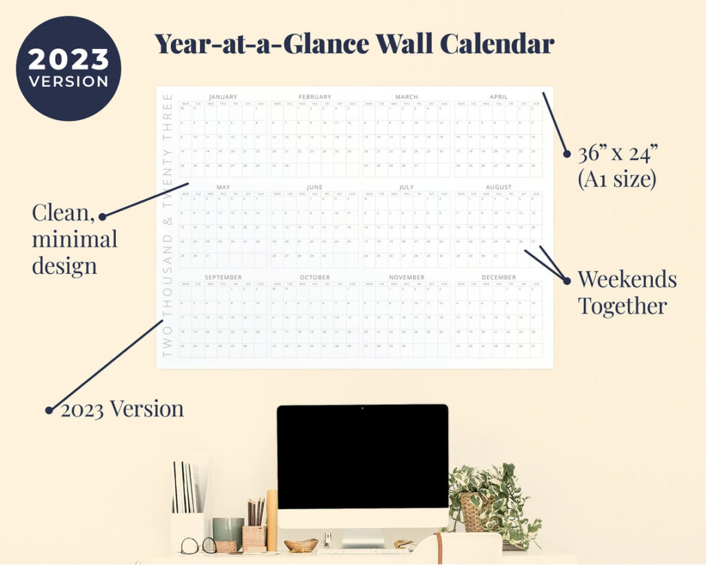 Printable Year At A Glance 2023 Wall Calendar 36x24 A1 Etsy