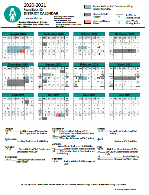 Round Rock Isd Calendar 2021 2022 Printable March