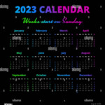 Simple 2023 Year Calendar On The Black Background Stock Vector Art