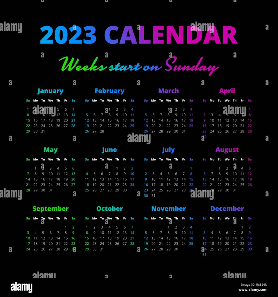 Simple 2023 Year Calendar On The Black Background Stock Vector Art 