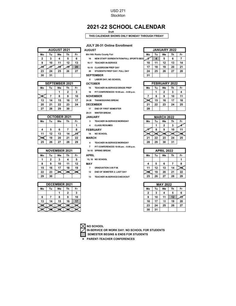 Stockton USD 271 Calendar 2021 And 2022 PublicHolidays us