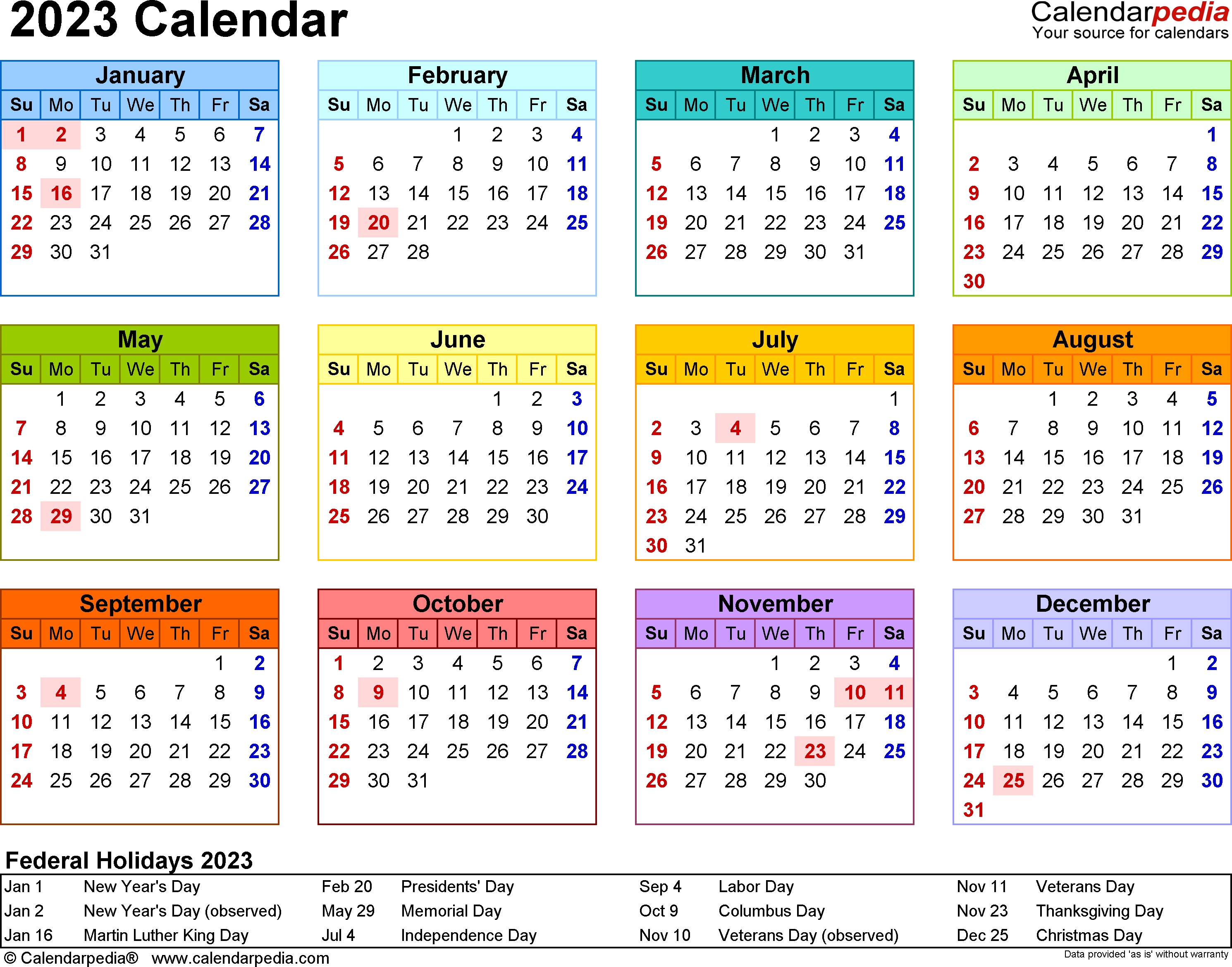 1 Page Printable 2023 Calendar