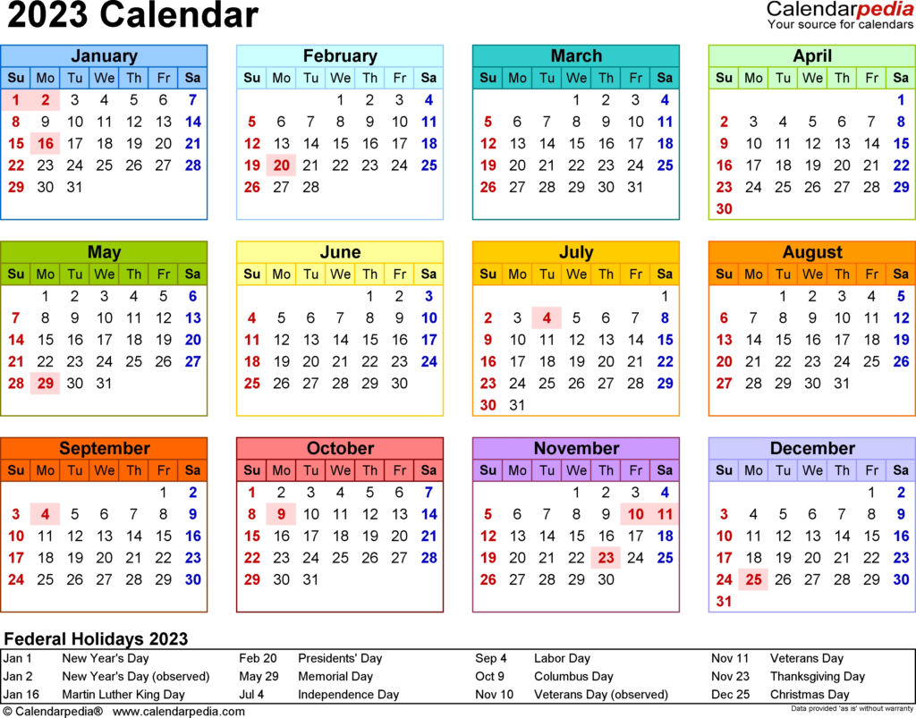 1 Page Printable 2023 Calendar