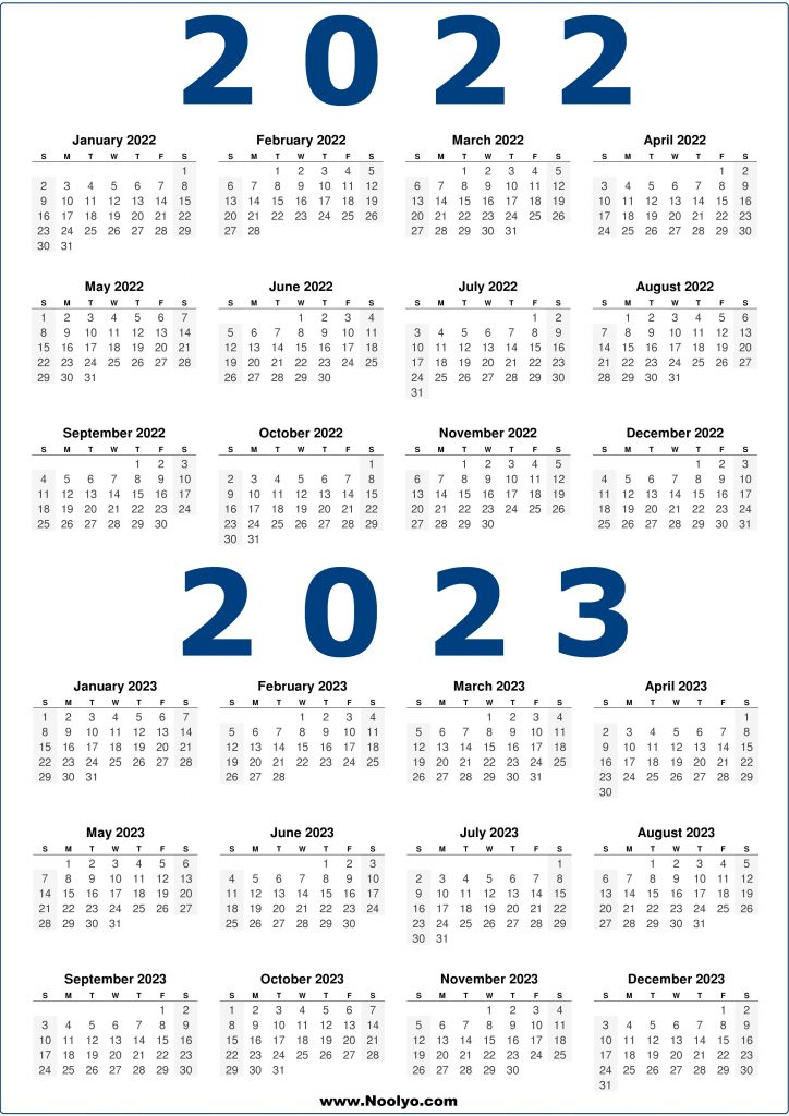 2 Year 2022 And 2023 Calendar Printable Noolyo Calendars Printable