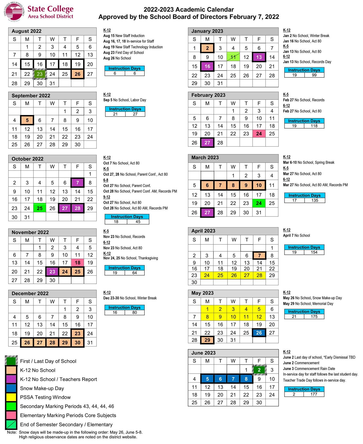 2022 2023 Academic Calendar