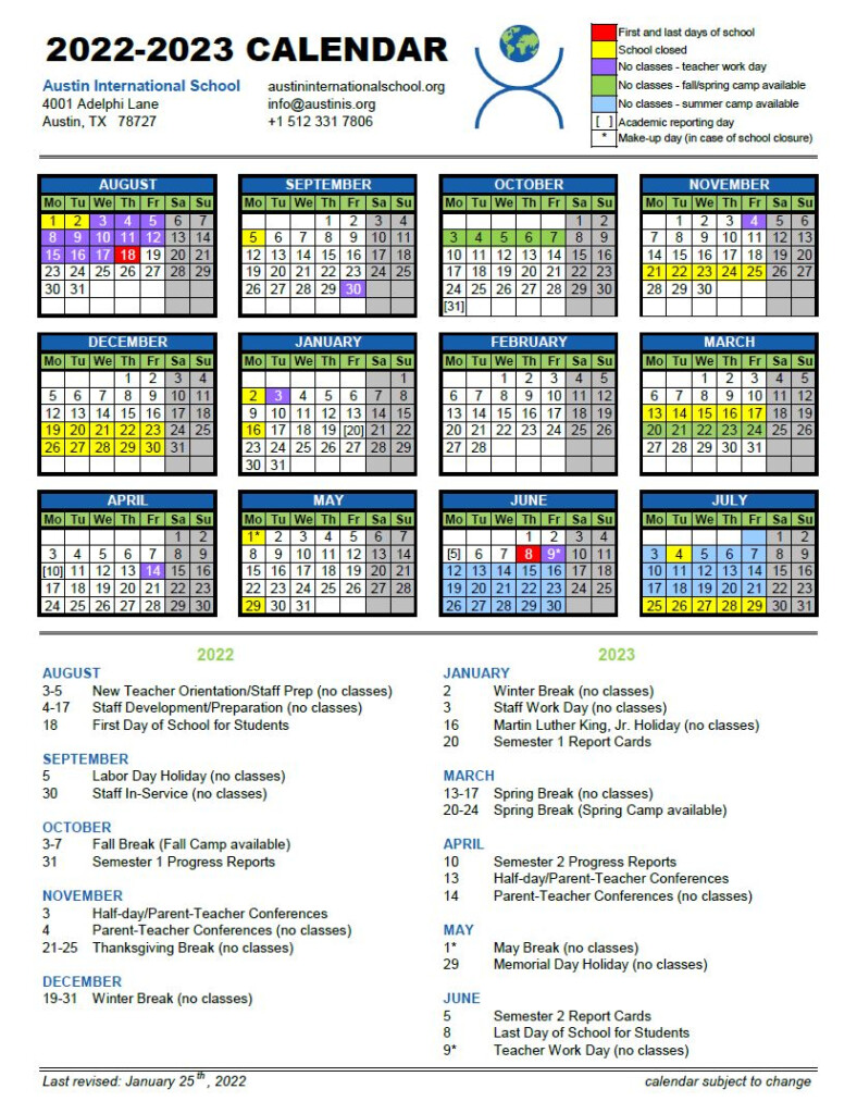 2022 2023 Calendar Austin International School