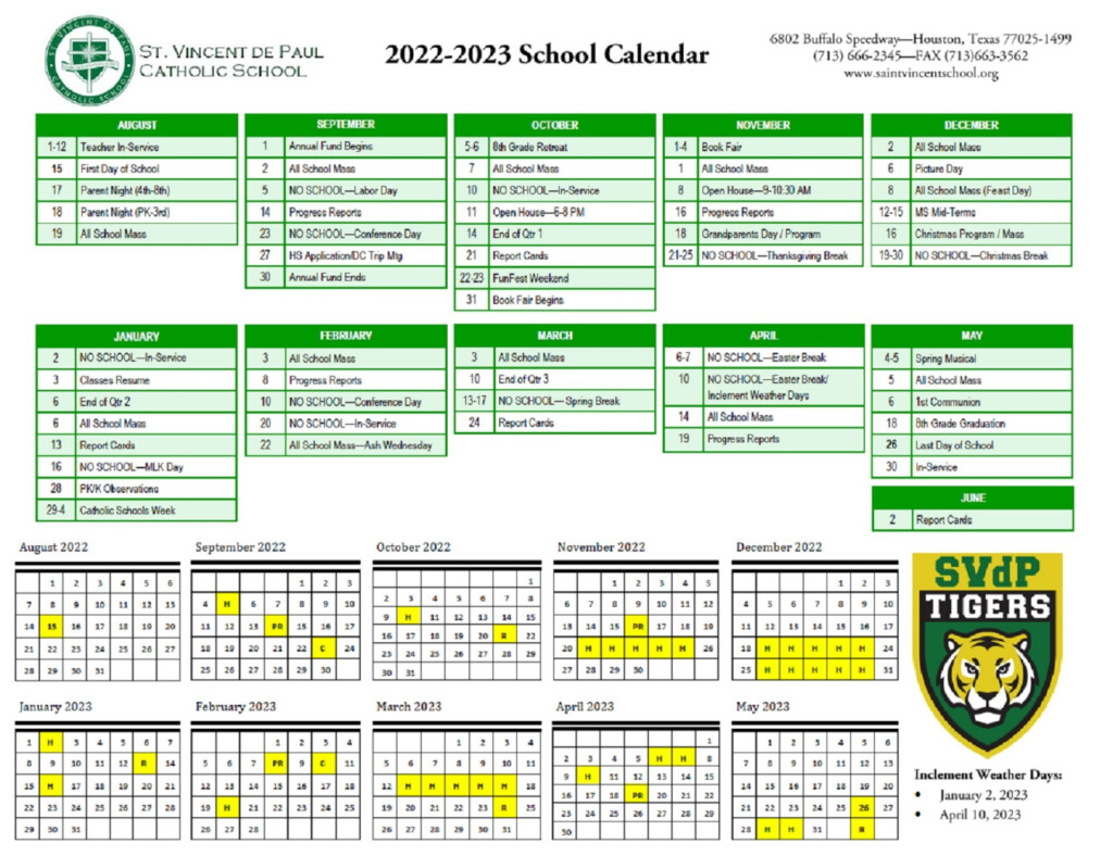 2022 2023 School Calendar St Vincent De Paul Catholic School 