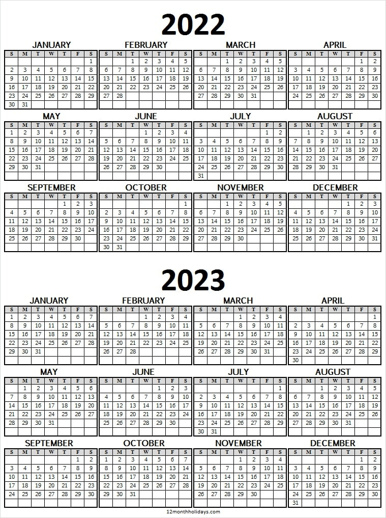 2022 2023 School Calendar Template Two Year Calendar Printable