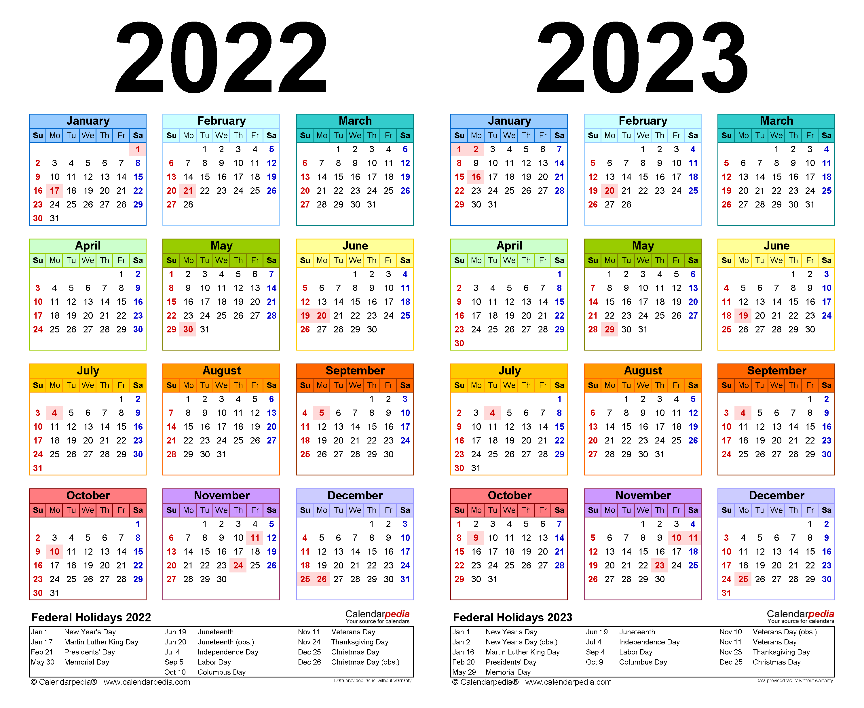 2022 2023 Two Year Calendar Free Printable Word Templates