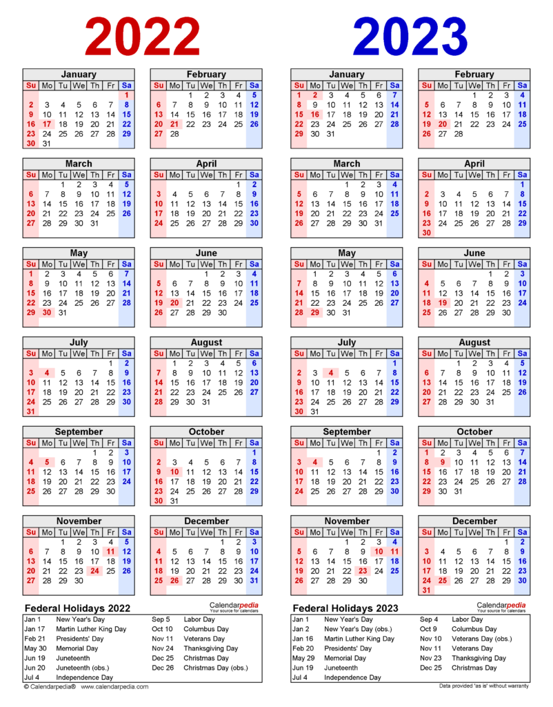 2022 2023 Two Year Calendar Free Printable Word Templates