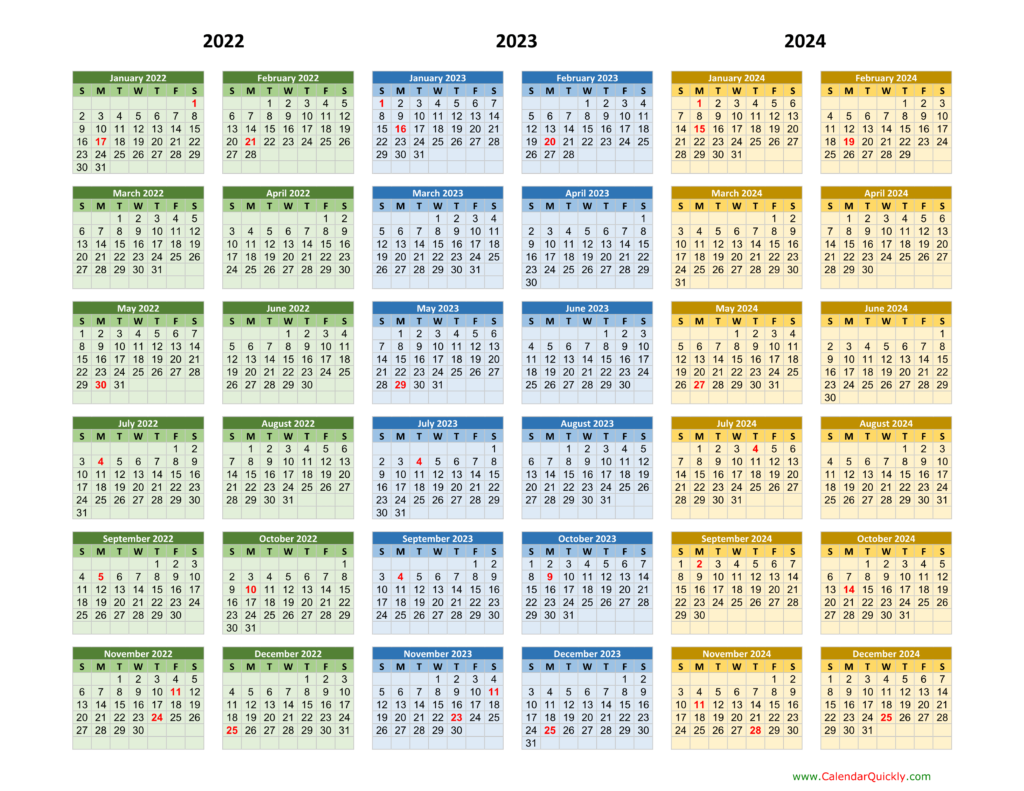 2022 2024 Three Year Calendar Free Printable PDF Templates 