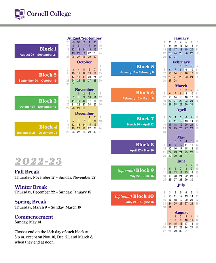 2022 23 Academic Calendar Cornell College