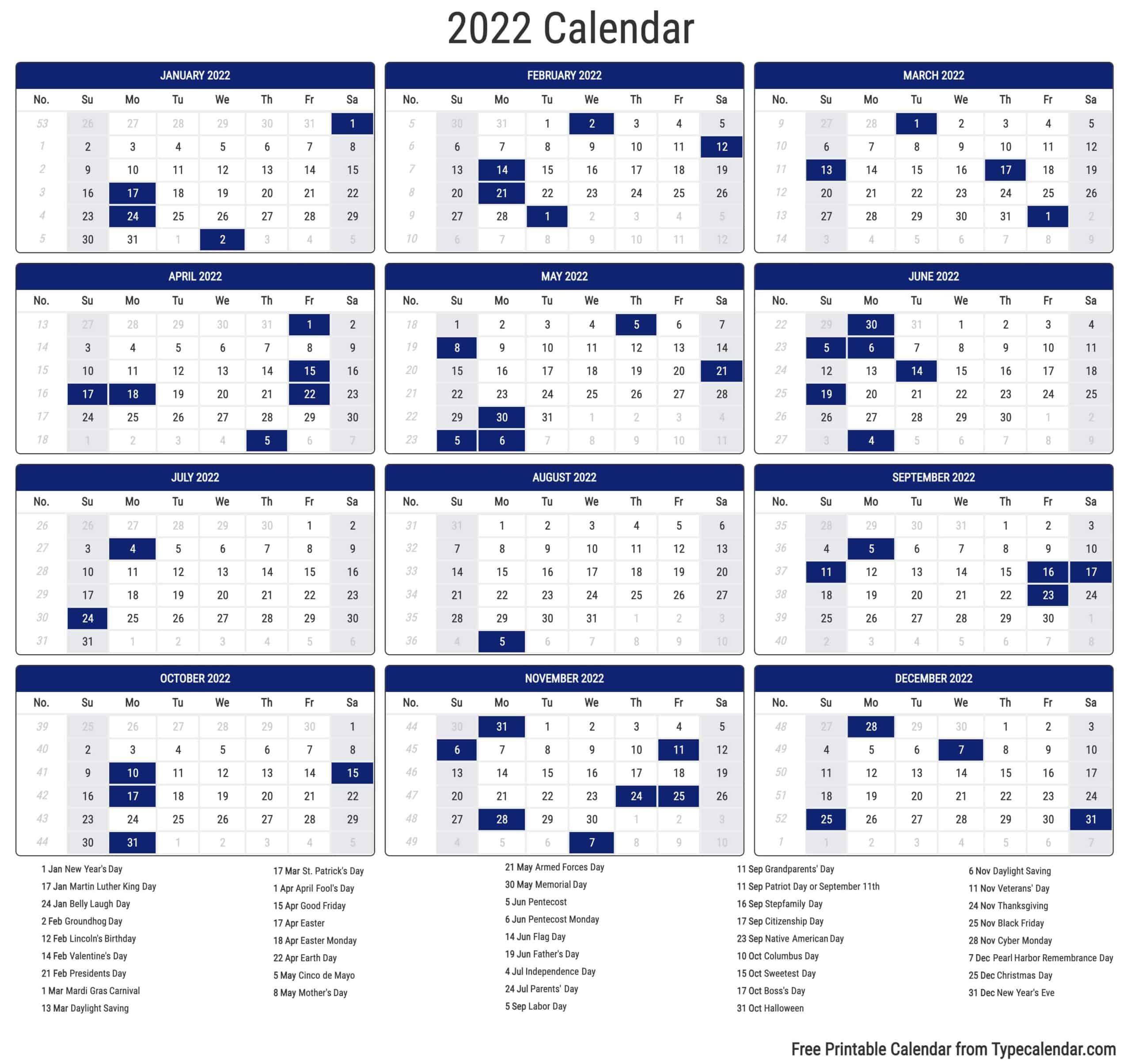 2022 Calendar Free Printables Calendar 2022