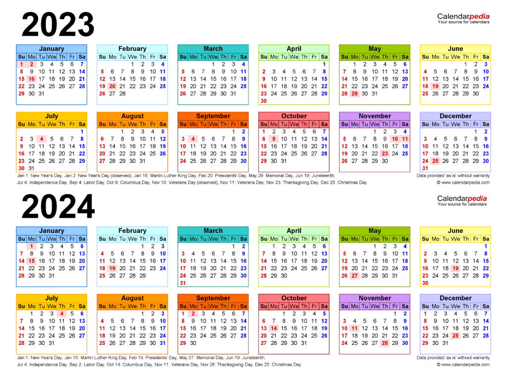 2023 2024 Two Year Calendar Free Printable Excel Templates