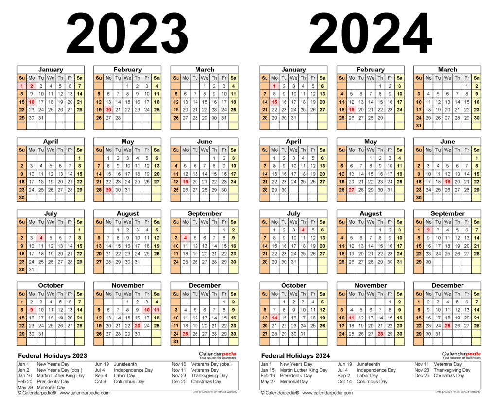 2023 2024 Two Year Calendar Free Printable Pdf Templates Images