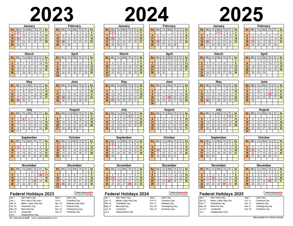 2023 2025 Three Year Calendar Free Printable PDF Templates