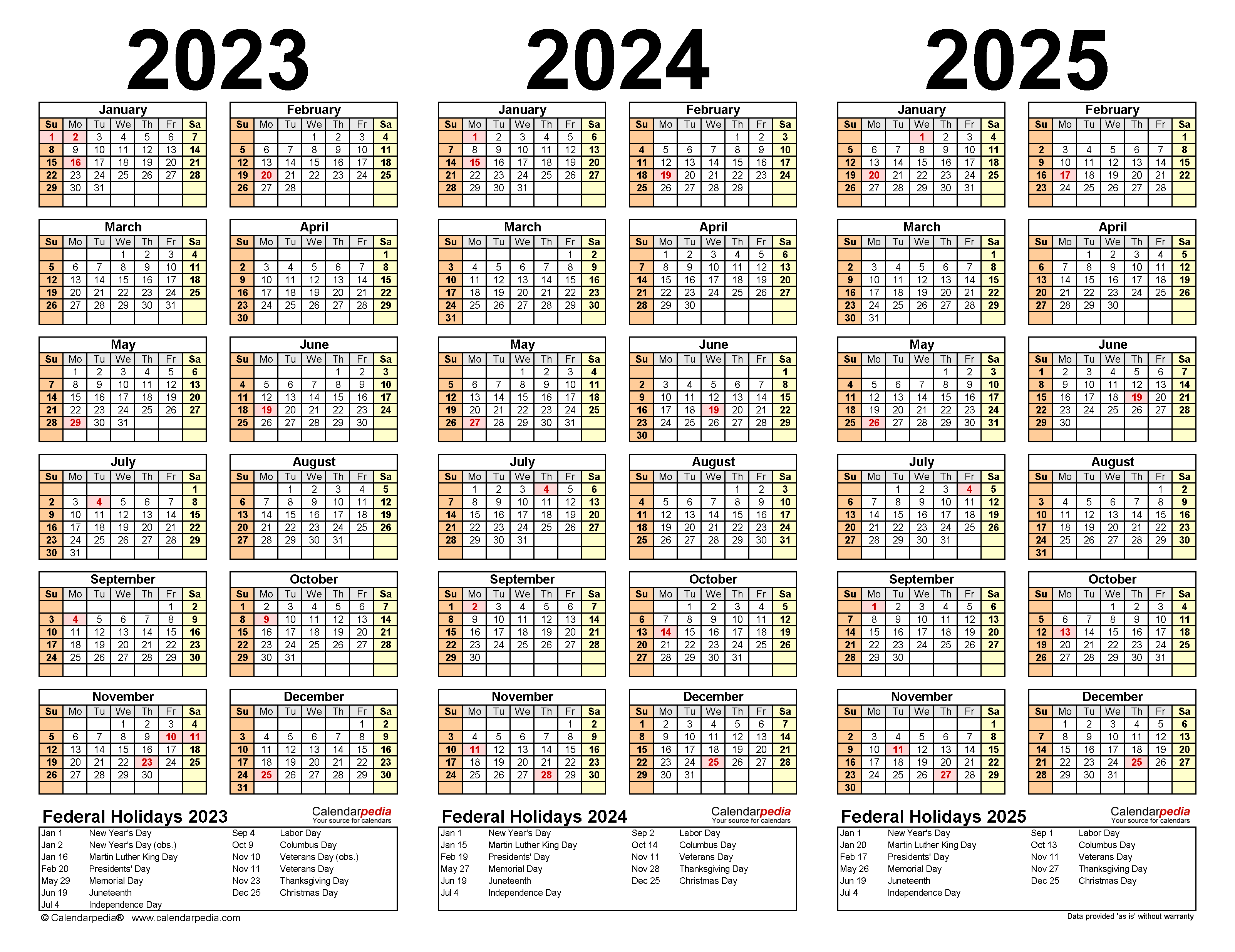 2023 2025 Three Year Calendar Free Printable PDF Templates