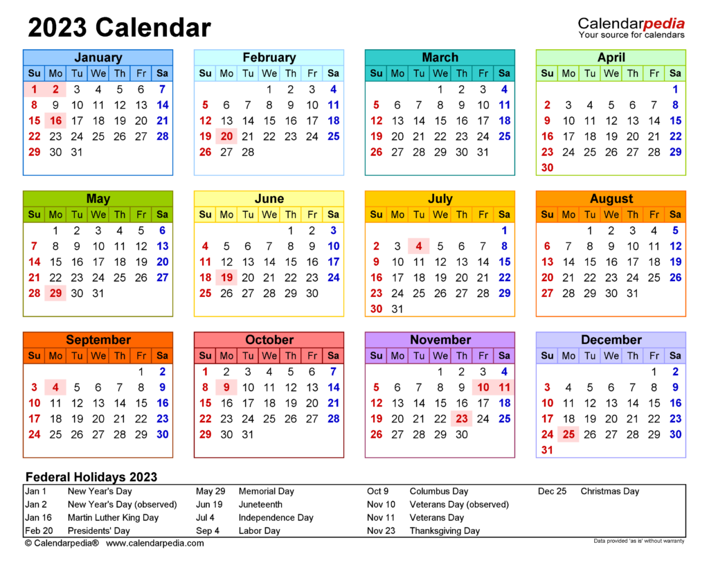 2023 Calendar Free Printable PDF Templates Calendarpedia