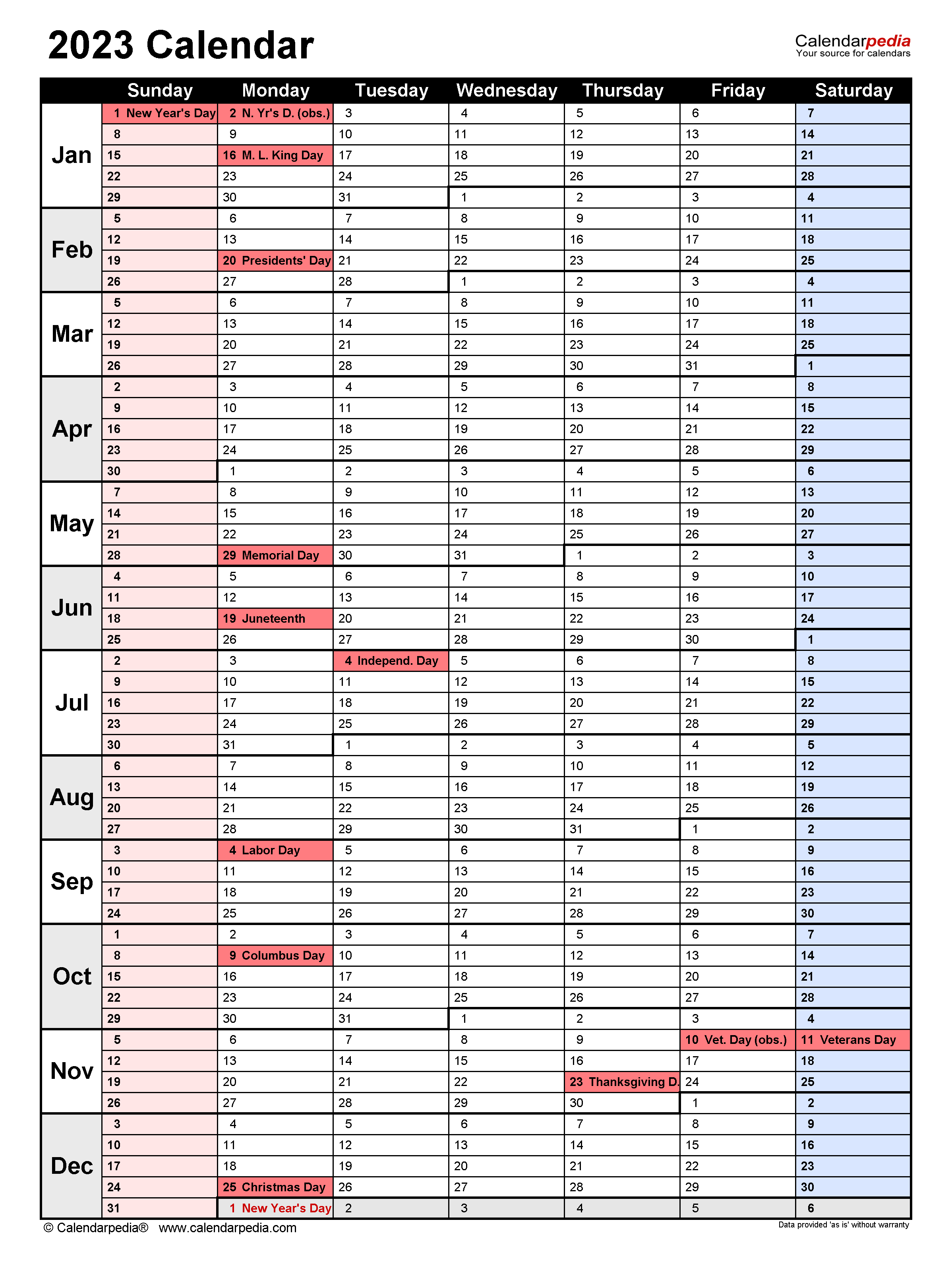 2023 Calendar Free Printable PDF Templates Calendarpedia