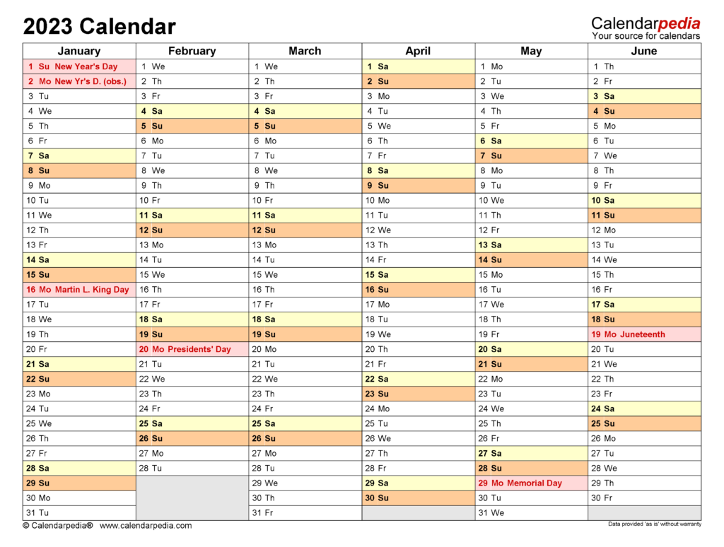 2023 Calendar Free Printable Word Templates Calendarpedia