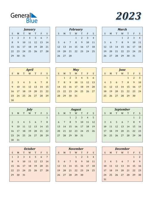 2023 Calendar PDF Word Excel 