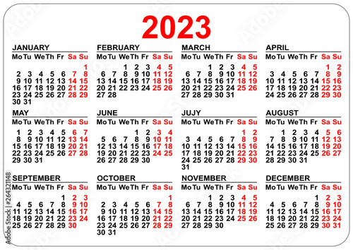 2023 Calendar Template Isolated On White Simple Horizontal Grid Buy 