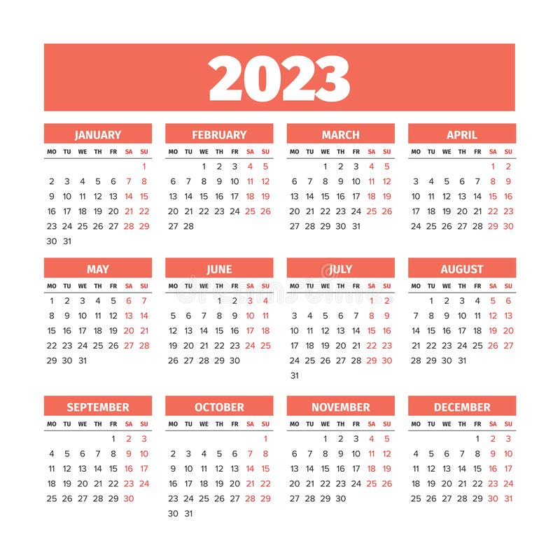 2023 Calendar With The Weeks Start On Monday Stock Vector 