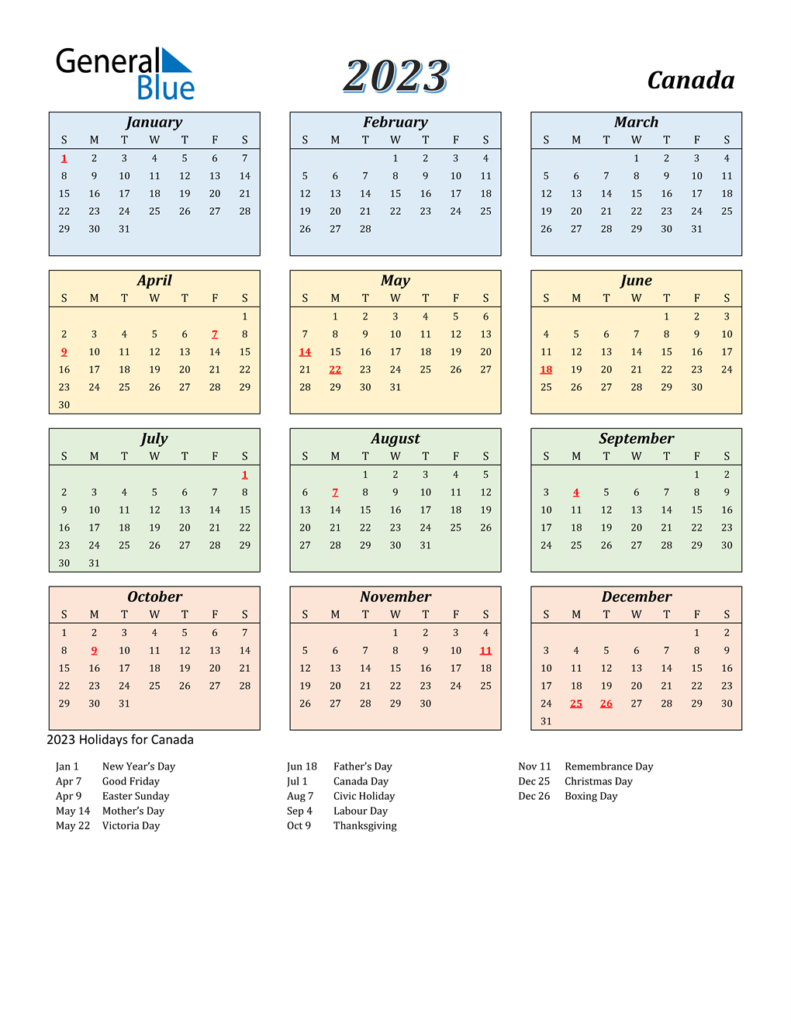 2023 Canada Calendar With Holidays