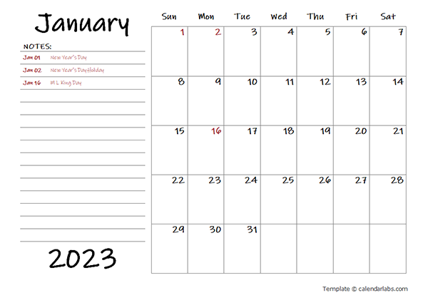 2023 Monthly Calendar With Daily Notes Free Printable Templates 