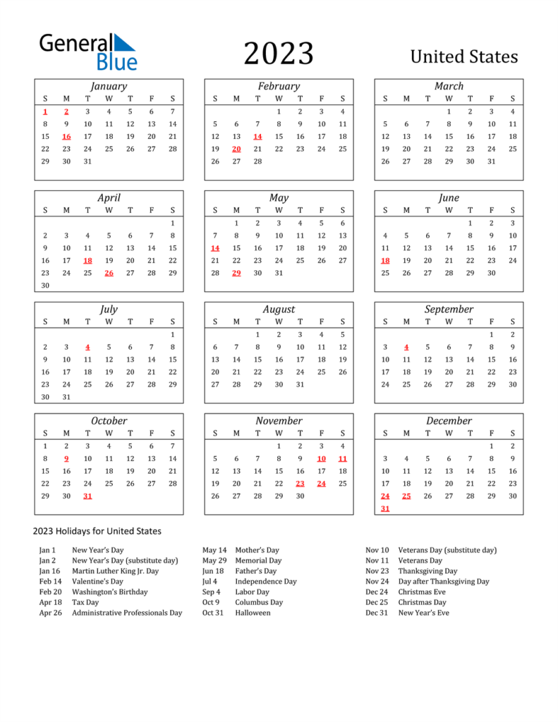 2023 Monthly Calendar With Us Holidays Free Printable Templates 