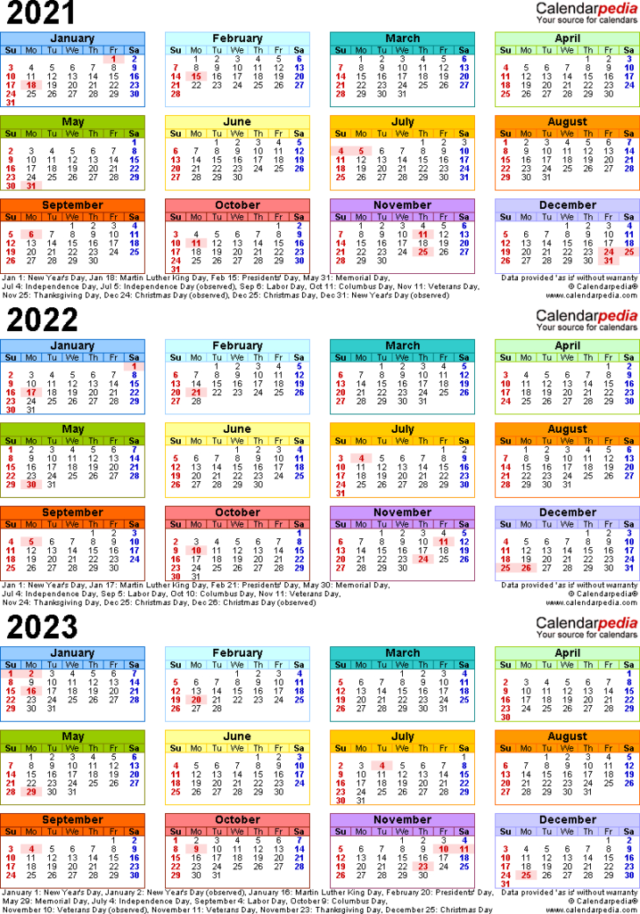 3 Year Calendar 2021 To 2023 Calendar Printables Free Templates