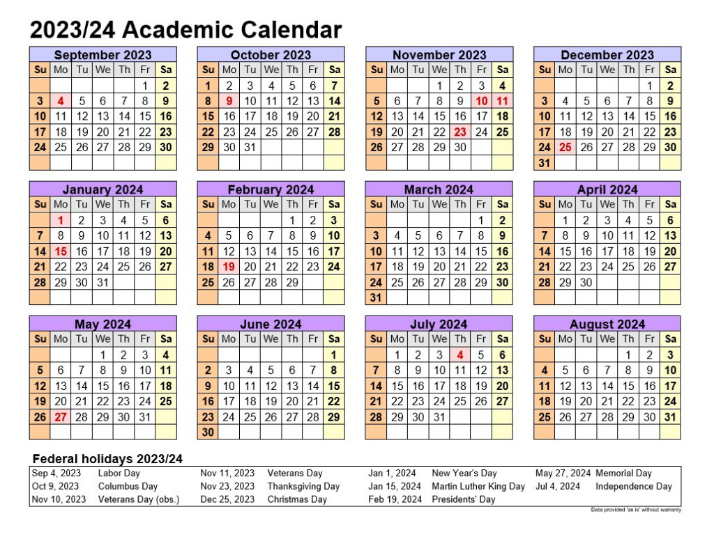 Academic Calendars 2023 24 In Landscape Allcalendar