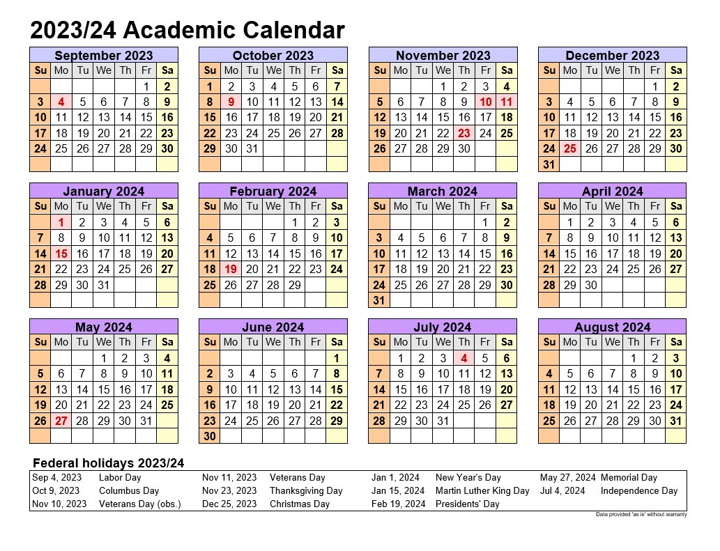 Academic Calendars 2023 24 In Landscape Allcalendar