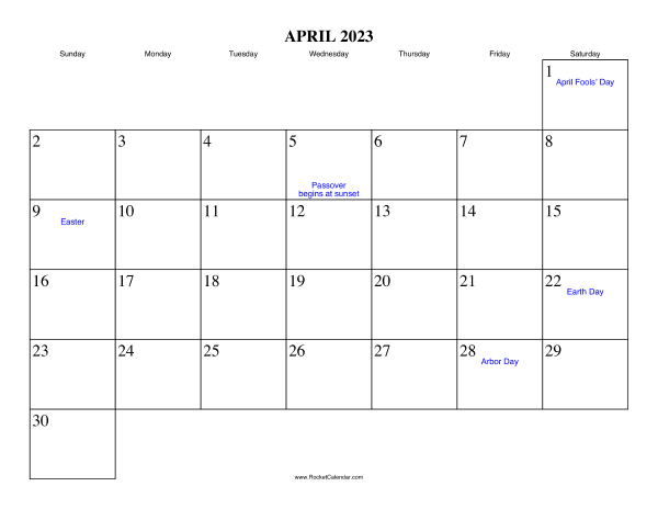 April 2023 Calendar