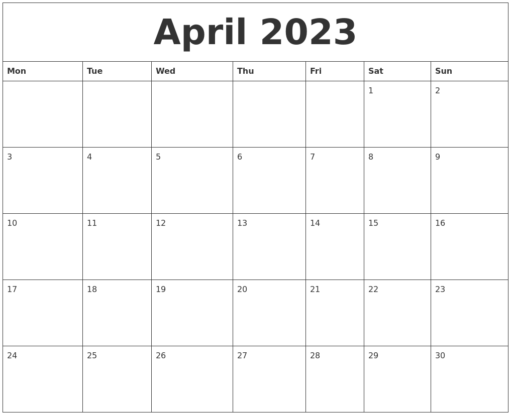 April 2023 Calendar