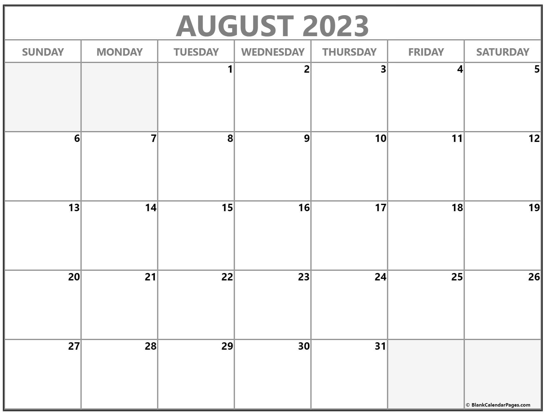 August 2023 Calendar Free Printable Calendar