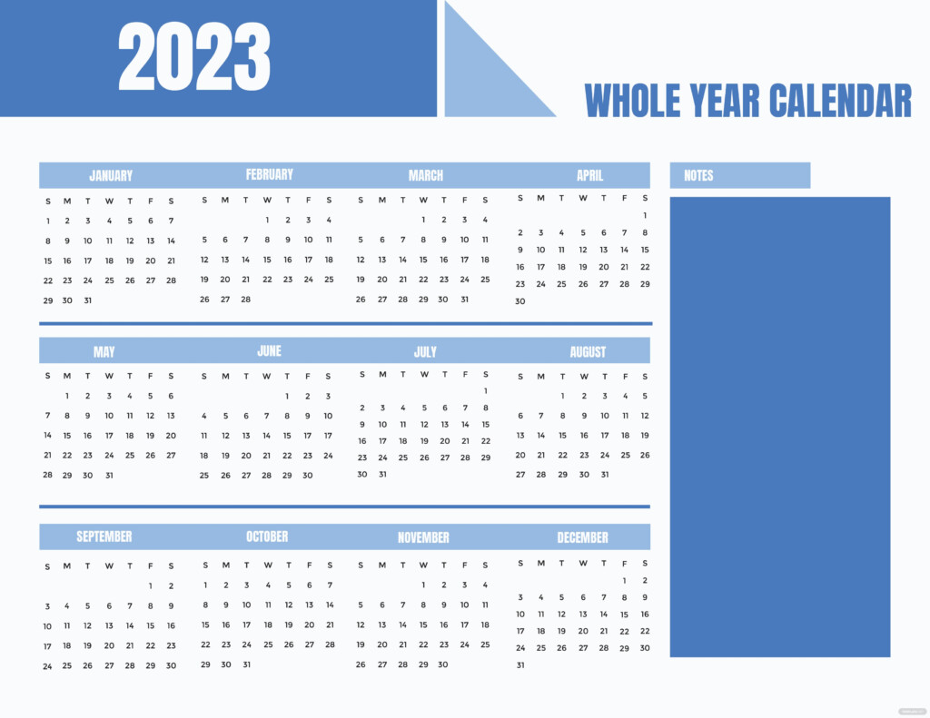 Blue Year 2023 Calendar Template Google Docs Illustrator Word PSD 