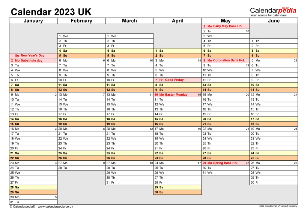 Calendar 2023 UK Free Printable Microsoft Word Templates