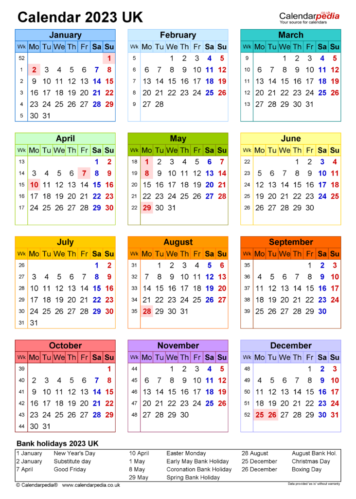 Calendar 2023 UK Free Printable PDF Templates