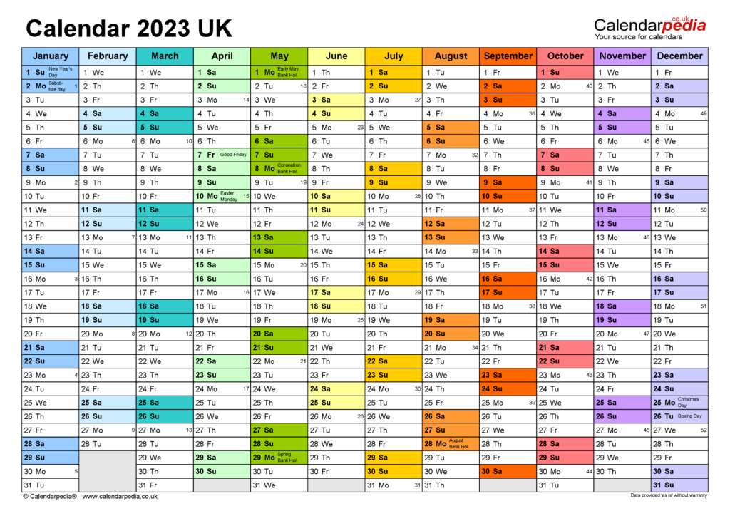 Calendar 2023 UK Free Printable PDF Templates